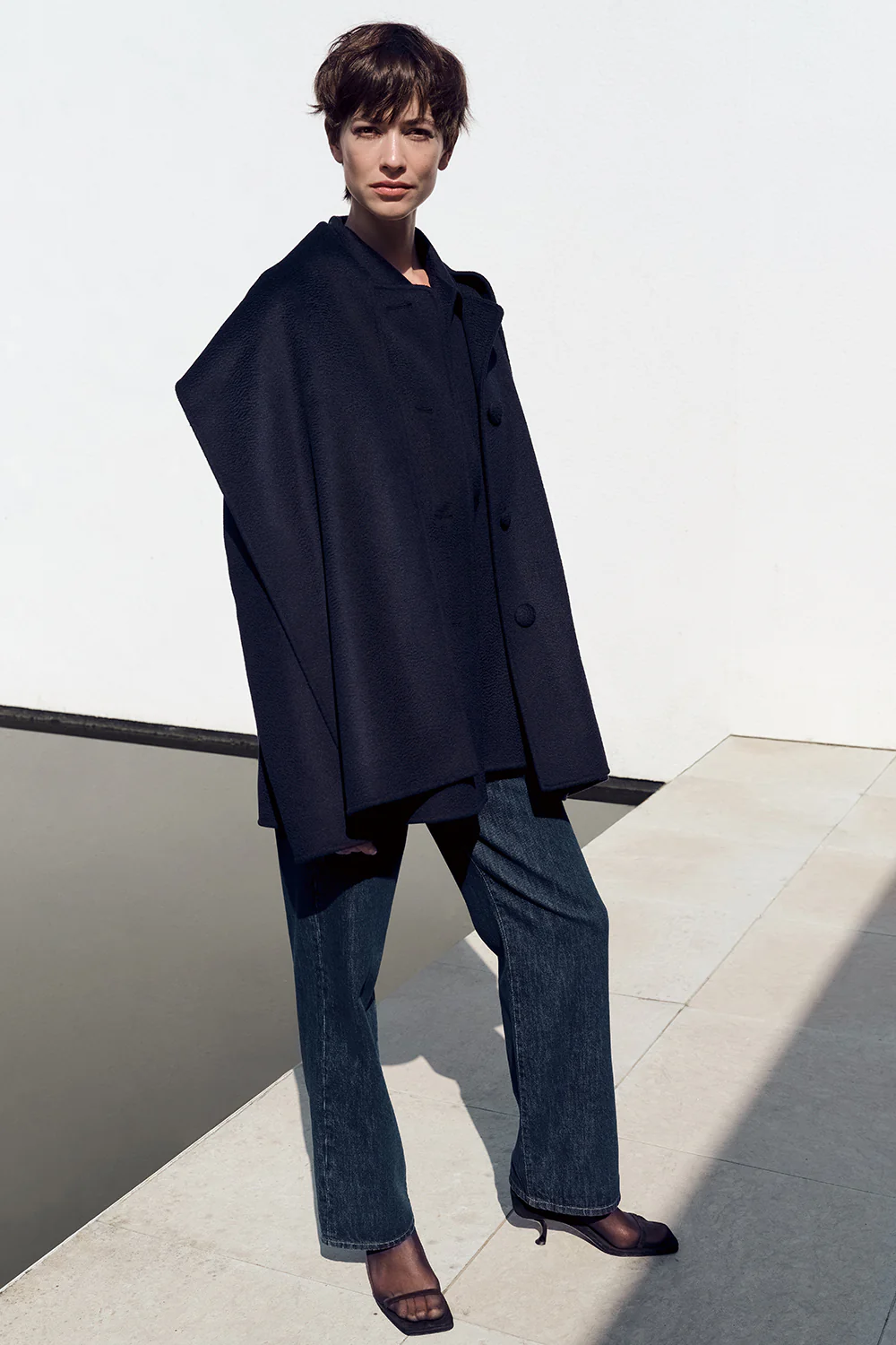 Roma Signature Lambswool Scarf Coat Navy - Image 3